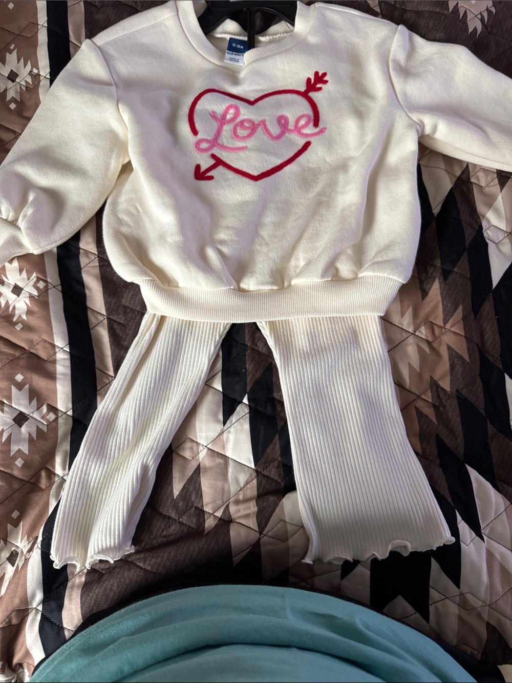 Old Navy Cream Kids Matching Set with Pink Love Heart